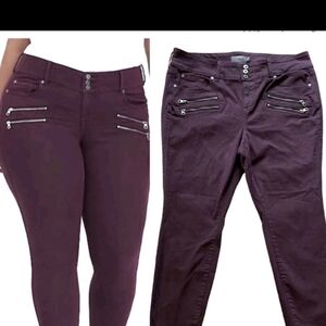 Women’s Zip-Accent Skinny Jeans — Deep Plum